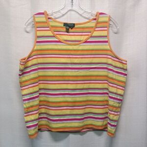 Lauren Ralph Lauren Tak Top Women's 2X Multicolor Striped Cotton Casual